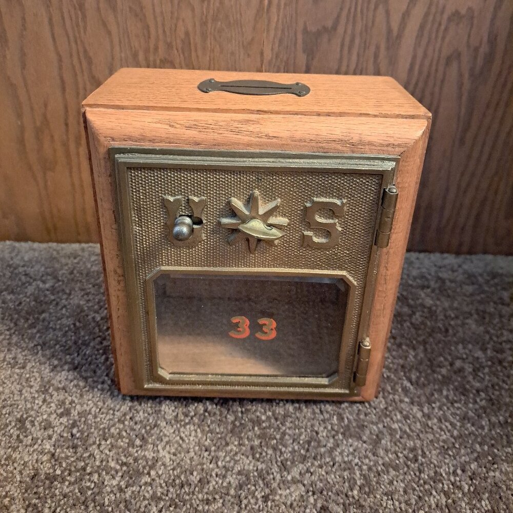 Antique USPS Post Office Box Door Bank With Combination And Original Brass Door - Picture 1 of 9
